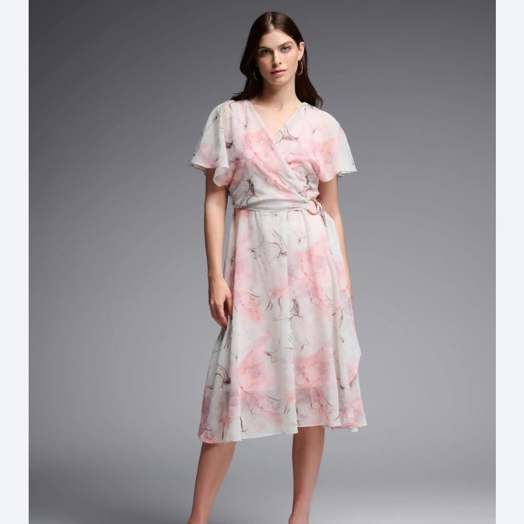 Nwt Joseph Ribkoff Peach/Cream Soft Flowing Wrap Dress Size 10
